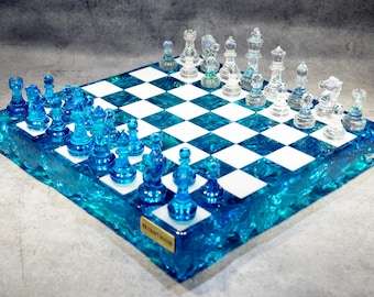Handmade Ocean Chess Set Epoxy Resin :  Luxury  - Personalized , Stylish Gift Anniversary - Decoration.
