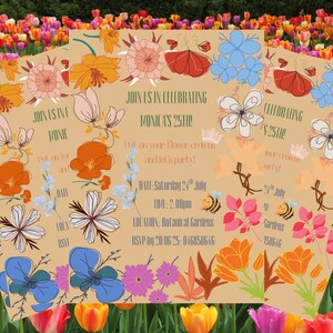Digital flower birthday invitation, editable, download