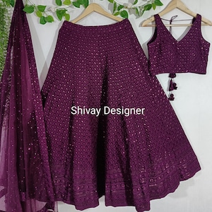 Wine Lehenga choli for Women indian Wedding Wear Reception Wear chaniya choli Ready to wear embroidery sequence Work Lehengas choli women