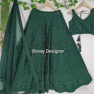 Zielona Lehenga choli dla kobiet indyjski strój ślubny strój na przyjęcie chaniya choli gotowa do noszenia sekwencja haftu praca Lehengas choli dla dziewczyn