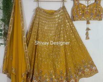 Yellow Georgette Lehenga Choli: Embroidery & Sequins Indian Wedding Wear