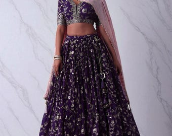 Purple Lehenga Choli: Indian Wedding Wear, Embroidery & Sequin Work