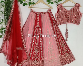 Lehenga Choli brodé : tenues de mariage indiennes Fox Georgette