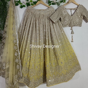 Yellow Lehenga Choli For Women indian Designer Wedding Wear Sequence Embroidery work chaniya choli Reception Wear lengha indian custom outfi