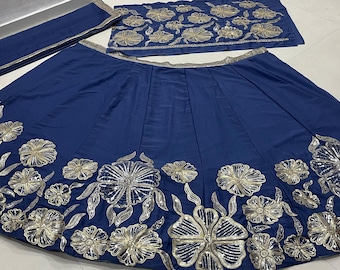 Blue Lehenga Choli: Georgette Indian Wedding Wear, Sequins Embroidery