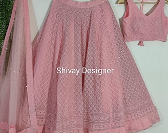Lehenga Choli rose clair : tenues de mariage indiennes à broderie georgette