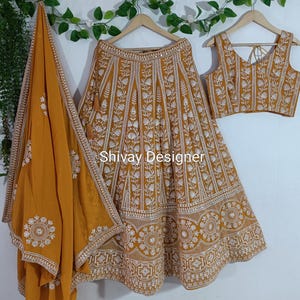 Mustered Yellow Lehenga choli for Women indian Wedding Wear Function Wear chaniya choli Ready to wear embroidery sequence Work Lengha choli