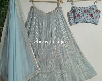 Sky Blue Lehenga Choli: Indian Wedding Wear, Embroidery & Sequins
