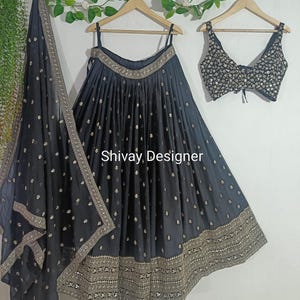 Czarna Lehenga Choli dla kobiet indyjskich, strój ślubny, strój funkcjonalny Chaniya Choli, gotowa do noszenia sekwencja haftu, praca Lengha, indyjskie stroje
