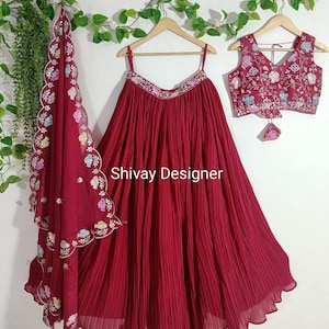 Maroon Lehenga choli for Women indian Wedding Wear Function Wear chaniya choli Ready to wear embroidery sequence Work Lengha choli women