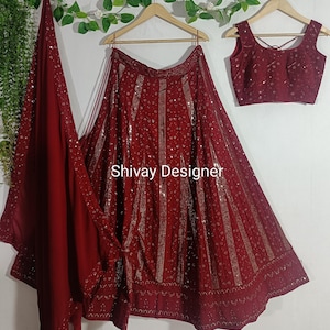 Maroon Lehenga choli for Women indian Wedding Wear Function Wear chaniya choli Ready to wear embroidery sequence Work Lengha indian outfits