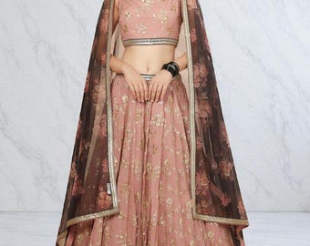 Pink Lehenga Choli: Georgette Embroidery Indian Wedding Wear