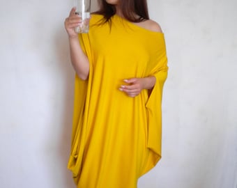 cold shoulder drape dress, loose asymmetric oversized kaftan, plus size off shoulder maternity tunic dress caftan, free shipping