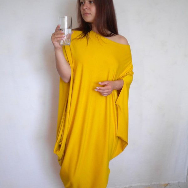 cold shoulder drape dress, loose asymmetric oversized kaftan, plus size off shoulder maternity tunic dress caftan, free shipping