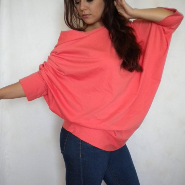 oversized asymmetric draped tunic, twisted sweater top, off shoulder shirt, plus size cold shoulder blouse, loose fit top, free shipping