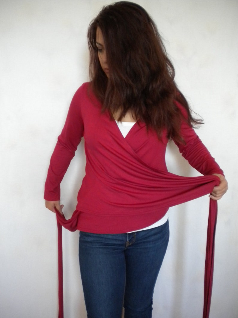 Wrap Top Long Sleeve Blouse Wrap Shirt V Neck Womens Wrap Etsy