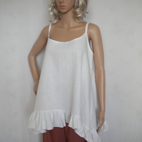 Beige Cotton Linen Flared Camisole Top main image 0
