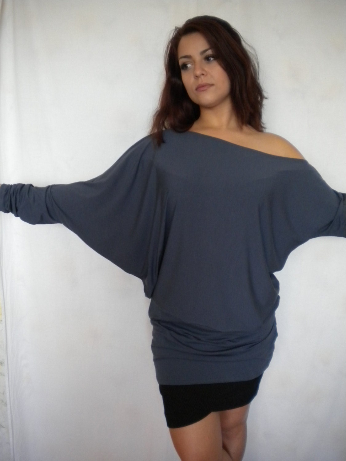 Plus Size off Shoulder Sweater, Asymmetric Batwing Sleeve Top ...