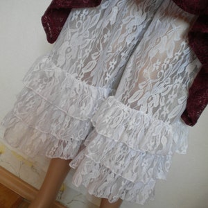 lace ruffle bloomers, wide leg sheer frilly capri pant, loose fit see through knickers, Victorian Boudoir lacey culottes, festival trouser