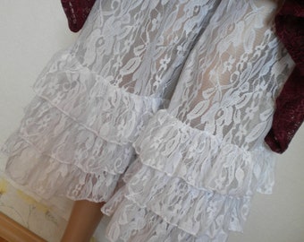 bombachos con volantes de encaje, pantalón capri transparente de pierna ancha con volantes, bragas sueltas, culottes de boudoir victoriano, pantalón de festival