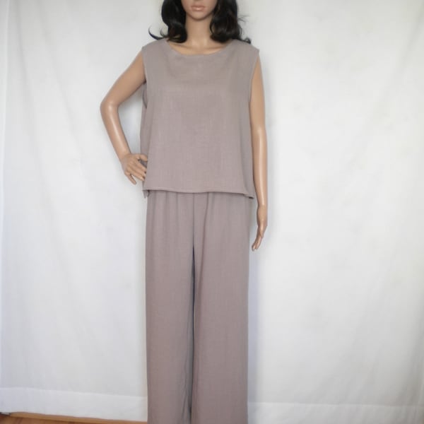 wide leg palazzo linen pant, loose fitting pantaloon, long baggy pants, oversized high waist trousers, side pockets elastic waist, handmade