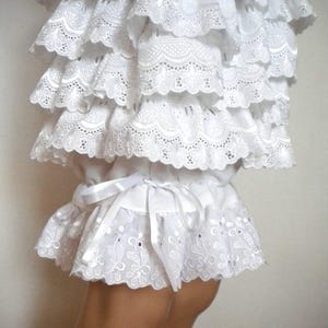 ruffle shorts bloomers, white linen/cotton frilly lace pant, Victorian Boudoir loose culottes, chick festival boho trousers, free shipping