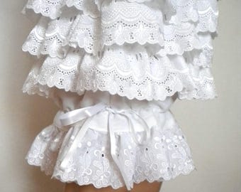 Korte broek met ruches, kanten broek met stroken, losse victoriaanse boudoirculottes, festivalbohobroek