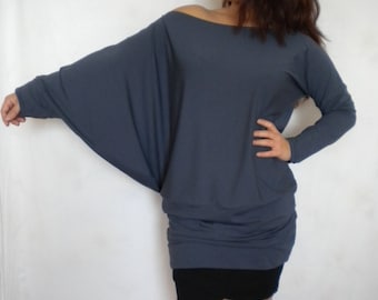 schulterfreies asymmetrisches Top, Oversize-Pullover, Plus-Size-Tunika-Top, lockeres Shirt, Fledermaus-Langarm-lässige Top-Bluse, auf Bestellung