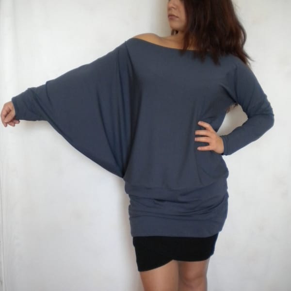 haut à épaules dénudées, pull oversize, haut tunique asymétrique grande taille, chemise ample, chemisier décontracté à manches longues chauve-souris, livraison gratuite