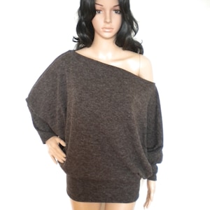 oversized off shoulder winter sweater, warm wool batwing long sleeve knit top, brown dolman cold shoulder loose fitting blouse free shipping
