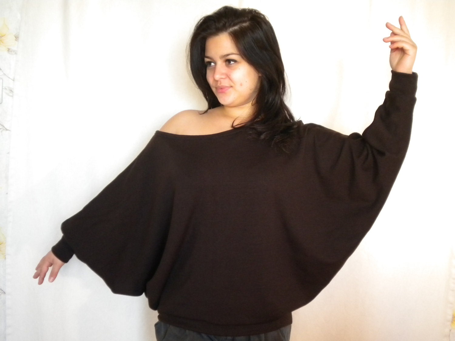 Plus Size off Shoulder Sweater, Batwing Sleeve Top, Oversize Winter ...
