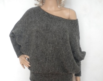 off shoulder sweater, oversized winter warm bat long sleeve top, plus size dolman knit blouse, loose fitting butterfly shirt, free shipping