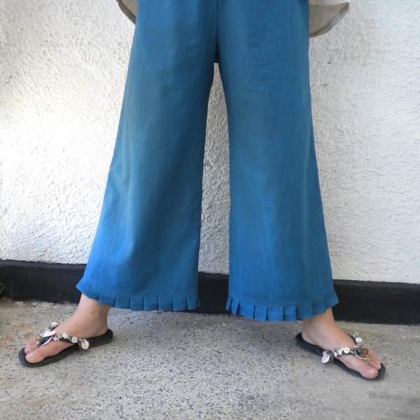 boho lagenlook pant, wide leg linen pantaloons, linen knickers, linen bloomers, pleated ruffle pant, baggy loose trousers, free shipping