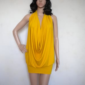 backless drape tank top, halter sexy mini dress, evening party dress, sleeveless cold shoulder top, summer tank dress, made to order