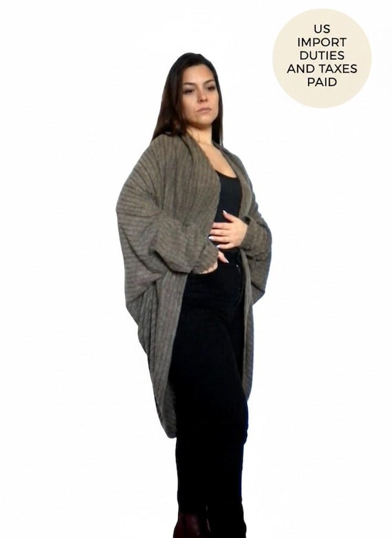 Cocoon batwing wrap top cardigan, oversized long sleeve bolero, open drape duster size S