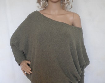 off shoulder sweater, winter warm wool knit blouse, batwing long sleeve top, dolman loose fitting sweater in pale/sage green, free shipping