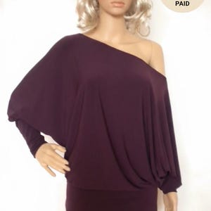 off shoulder loose fitting top, oversized batwing blouse, long sleeve mini dress made to order