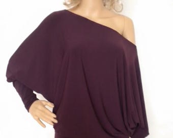 off shoulder loose fitting top, oversized batwing blouse, long sleeve mini dress made to order