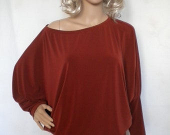 off shoulder batwing top, loose fitting shirt, long sleeve blouse, oversized sweater made to order