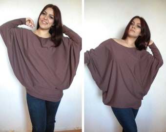 off shoulder oversized sweater, plus size top, loose fitting shirt, batwing sleeve maternity top, cold shoulder top blouse, free shipping