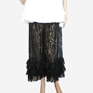 black lace ruffle bloomers, capri sheer pant, wide leg loose knickers, see through Victorian Boudoir lacey culottes, festival frilly trouser