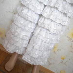 Women Ruffle Pant Bloomers White Cotton 