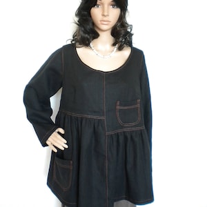 SALE 30% off plus size linen tunic L-XL long sleeves linen top boho linen tunic lagenlook linen tunic top with pockets black linen tunic top