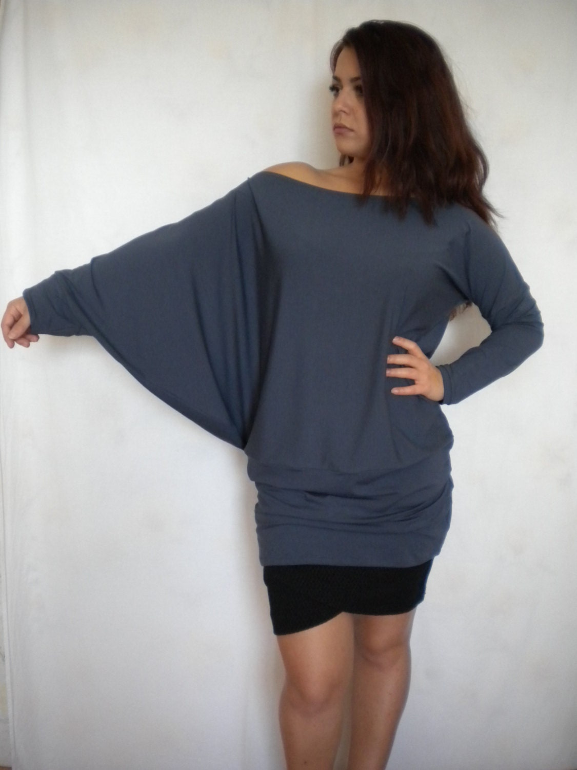 Plus Size off Shoulder Sweater, Asymmetric Batwing Sleeve Top ...