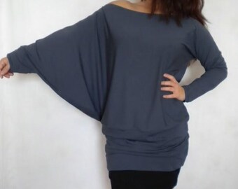 off shoulder asymmetrical top, oversized sweater, loose shirt, batwing long sleeve top made to order