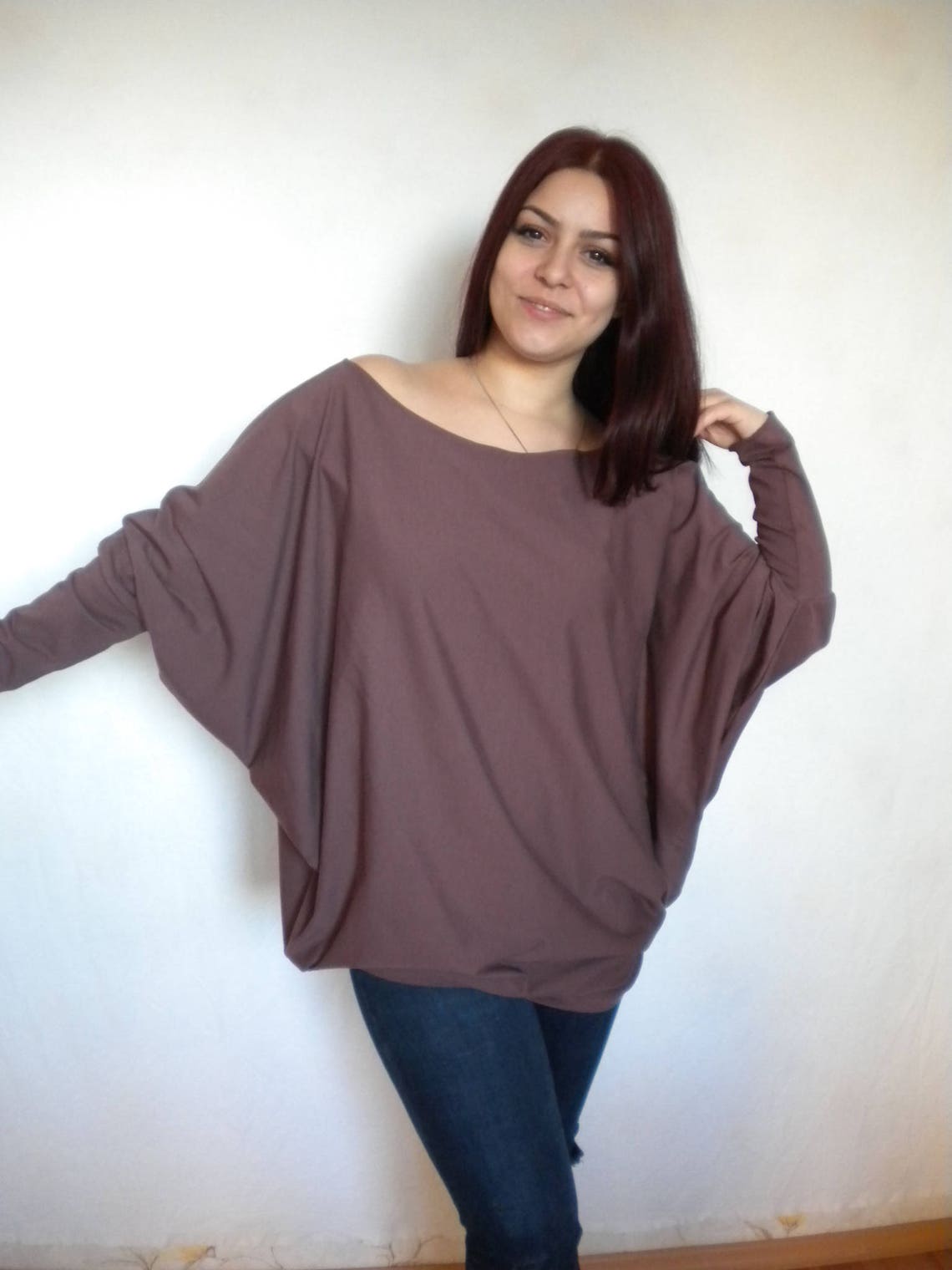 Off Shoulder Oversized Sweater, Plus Size Top, Loose Fitting Shirt ...