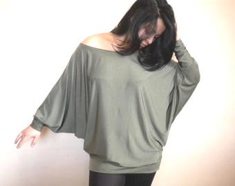 schulterfrei Fledermausärmel Pullover, übergroße Pulloveroberteil plus Größe Jersey T-Shirt, kalte Schulter Dolman T-Shirt lose Mutterschaft auf Bestellung gefertigt