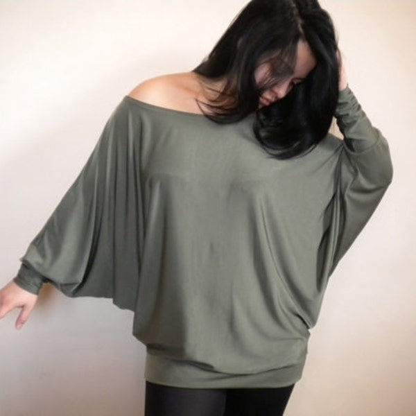 oversized sweater top, off shoulder batwing sleeve sweater, plus size jersey t shirt, cold shoulder dolman tee loose maternity free shipping