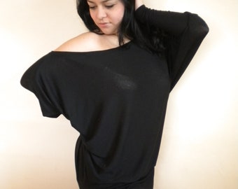 plus Größe schulterfreier Pullover, übergroßes locker sitzendes Tunika-Shirt, kalte Schulter lange Fledermaus Dolman Ärmel Mutterschaft, auf Bestellung
