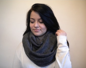 infinity circle scarf, charcoal grey eternity scarf, tube scarf, loop scarf, cowl hooded scarf, extra long warm winter charcoal gray scarf